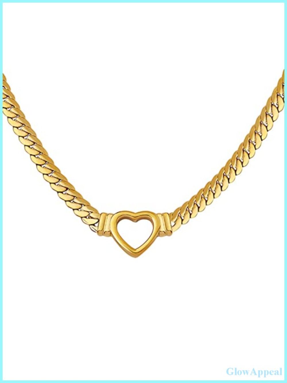 Stainless Steel Cuban Link Choker Necklace Heart Charm Adjustable Women Jewelry